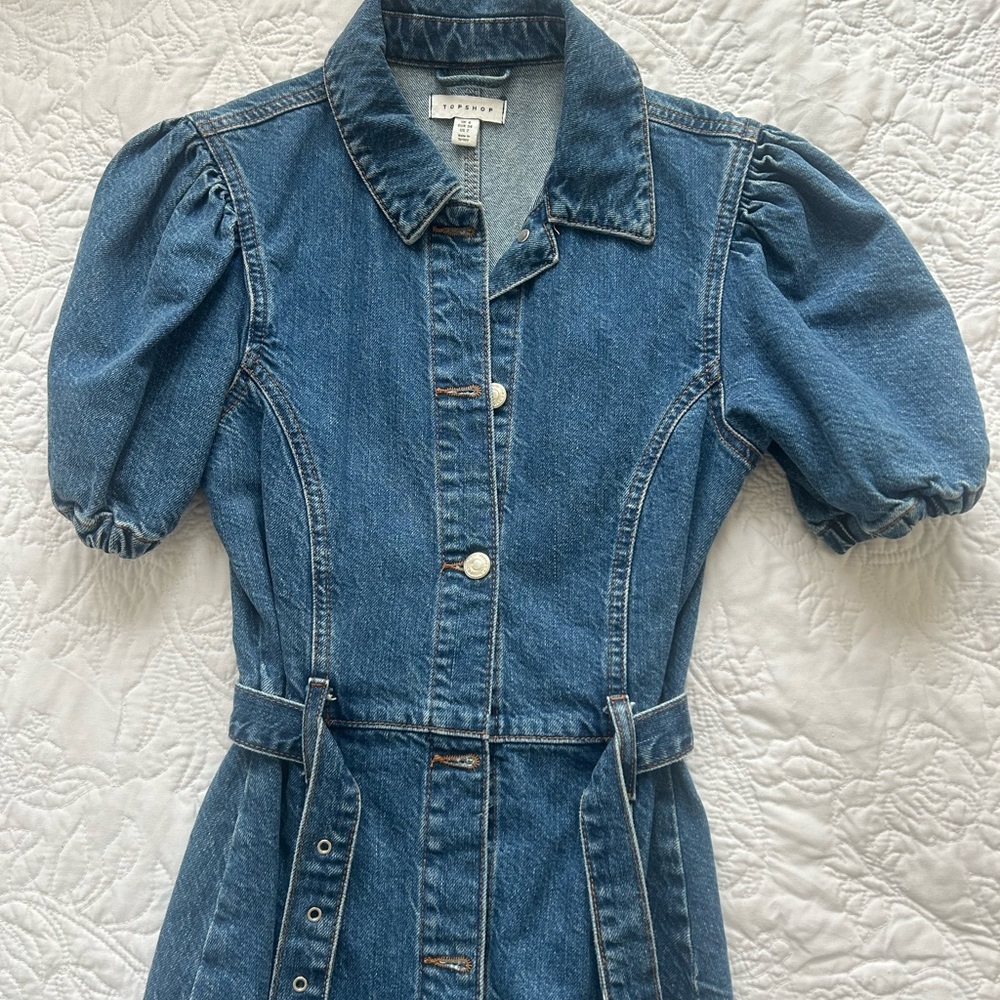 Topshop Blue Denim Button-Up Shirt Dress